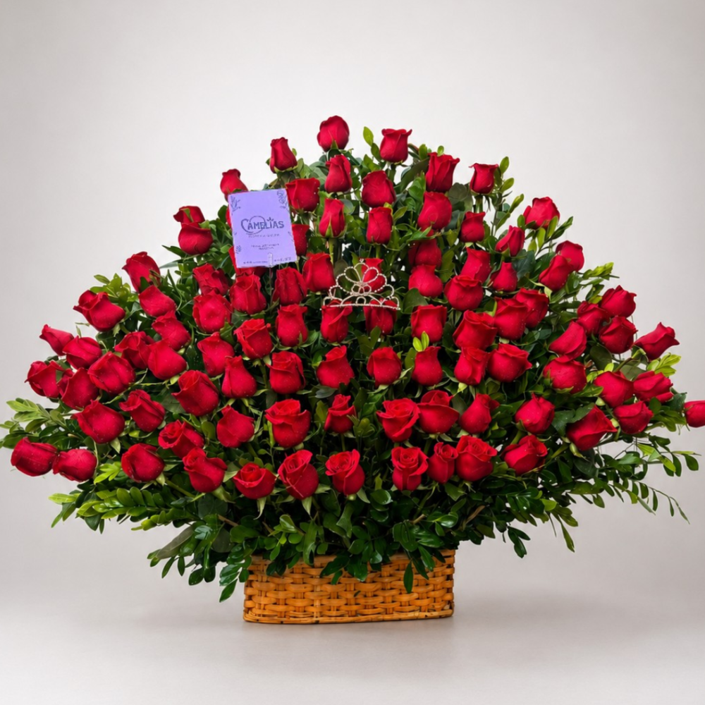 Canasta de 100 rosas rojas importadas naturales