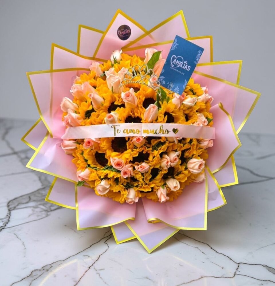 Ramo buchón de girasoles y rosas 🌹 🌻