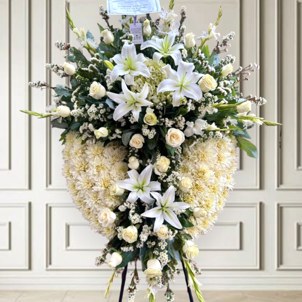 Corona floral fúnebre de 2 tiempos con rosas blancas
