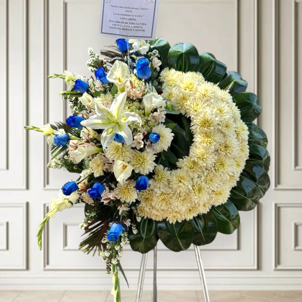 Corona floral fúnebre con rosas azules "Mario"