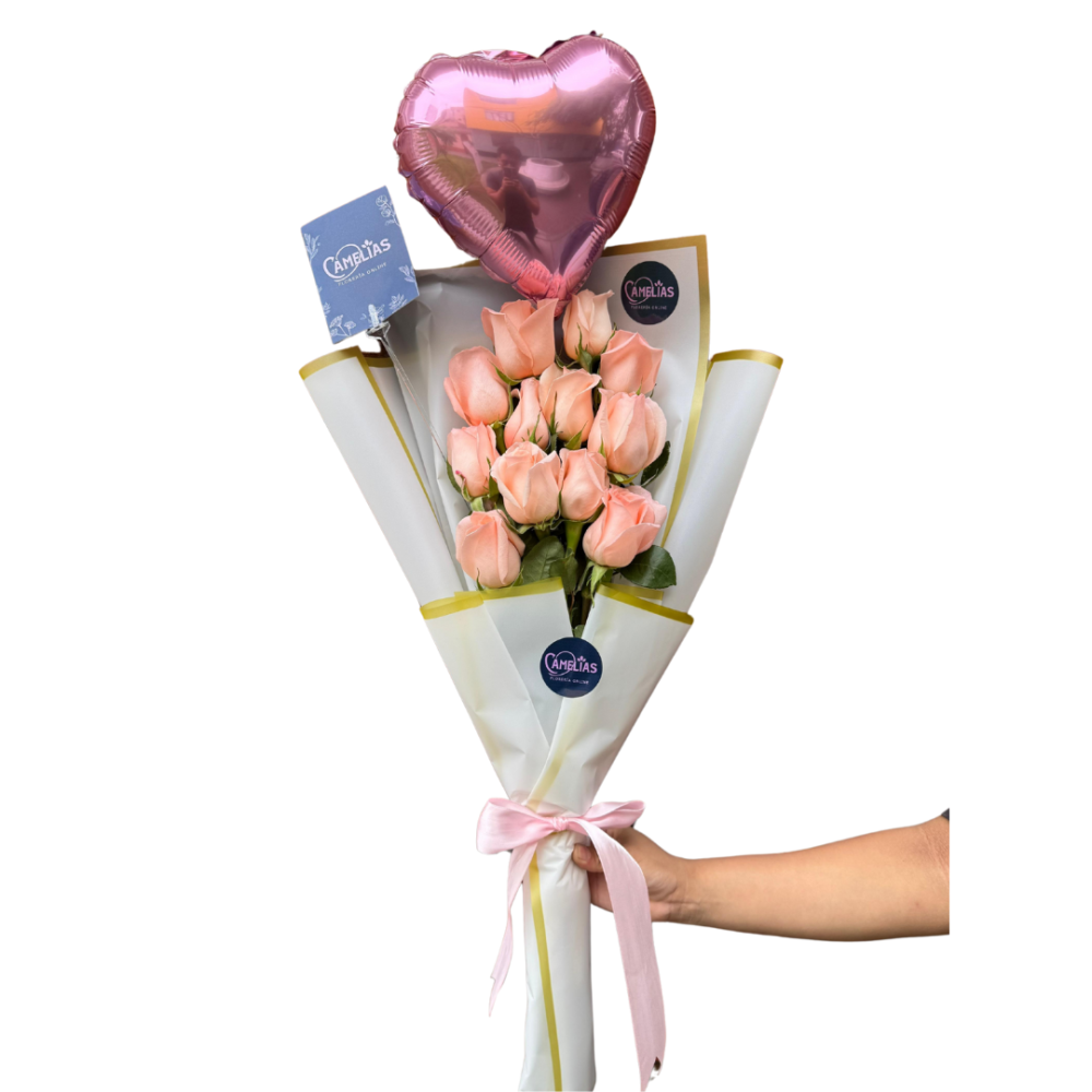 Ramo de 12 rosas rosado bebé 💐
