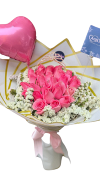 Ramo buchona de 24 rosas rosadas  fusión