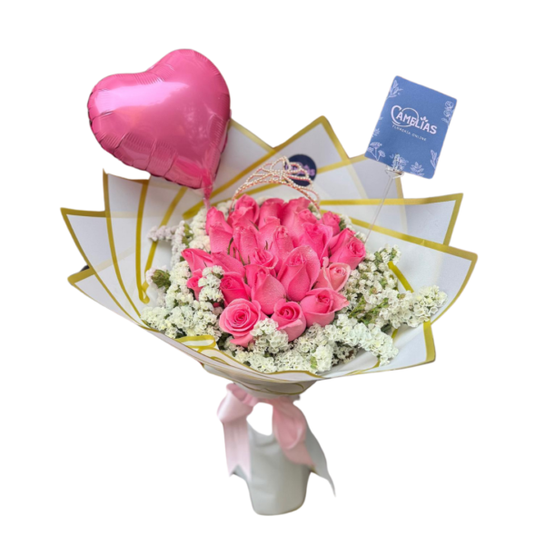 Ramo buchona de 24 rosas rosadas  fusión