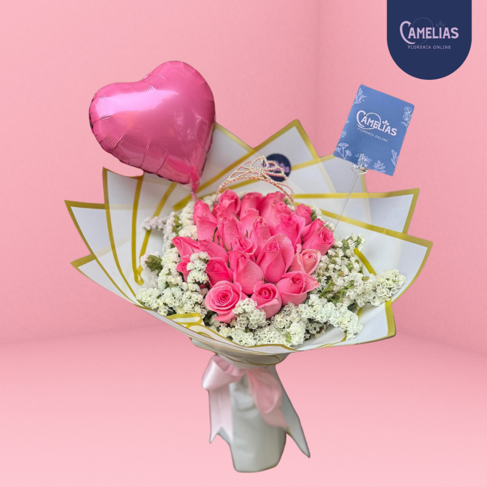 Ramo buchon de 24 rosas rosadas Fusion