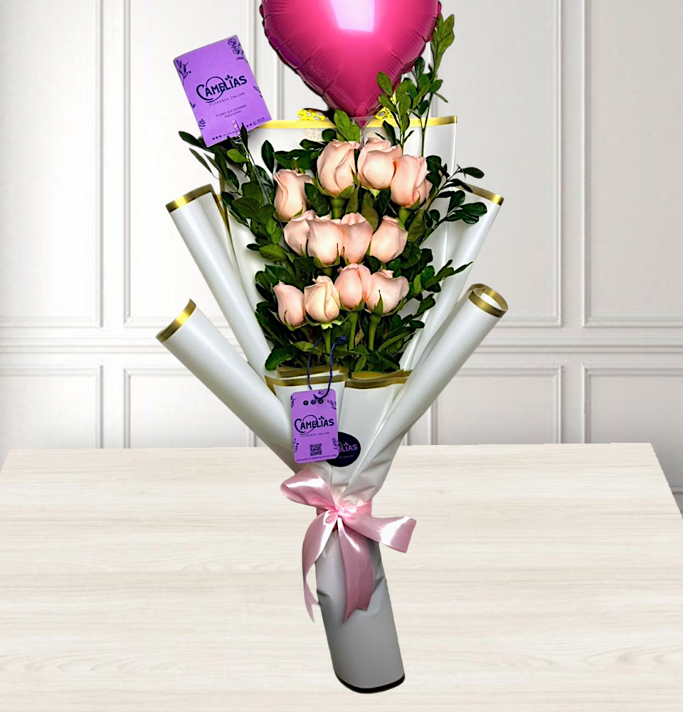 Ramo de 12 rosas rosado bebé 💐
