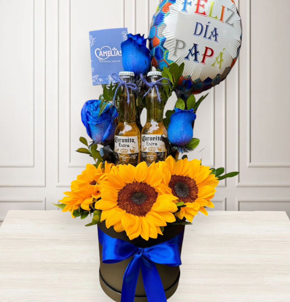 Box de rosas azules y corona