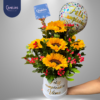 Box de 5 girasoles + globo metálico 🎈"Anita"