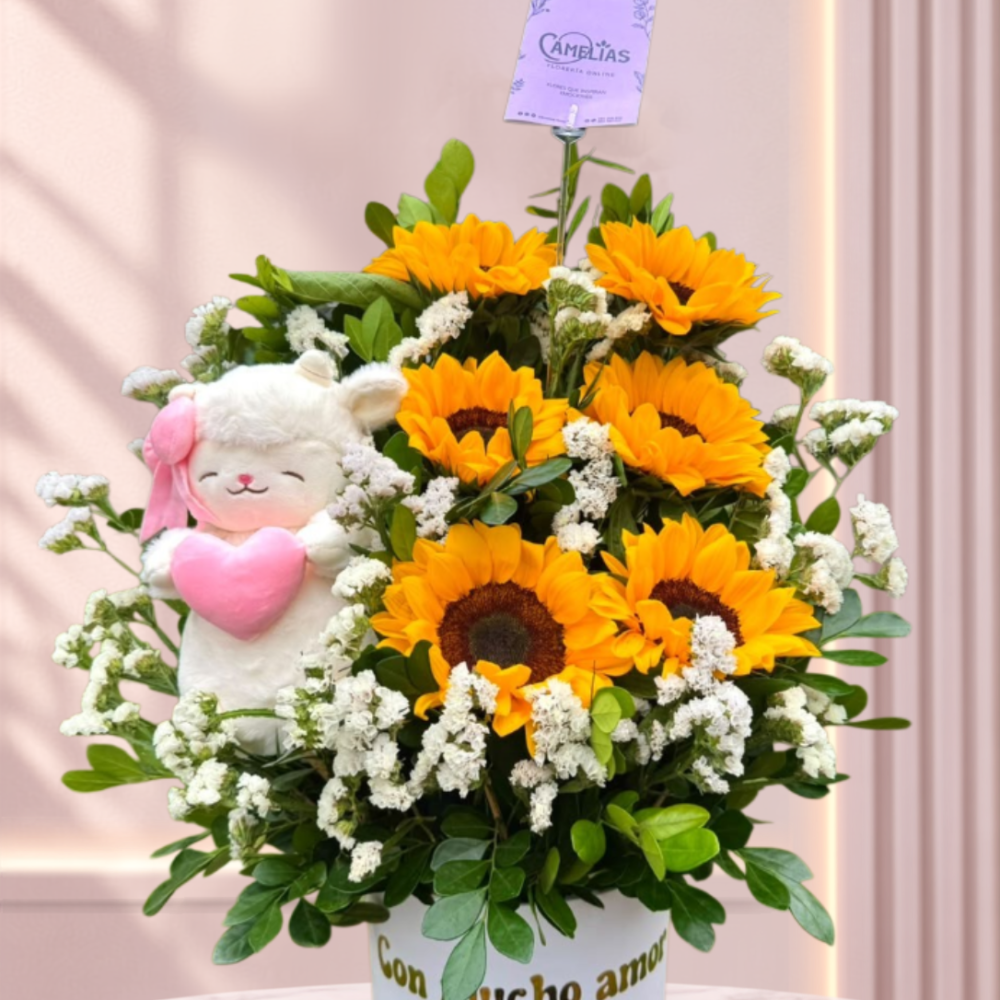 Box de girasoles y peluche 🧸"Aura Dorada"