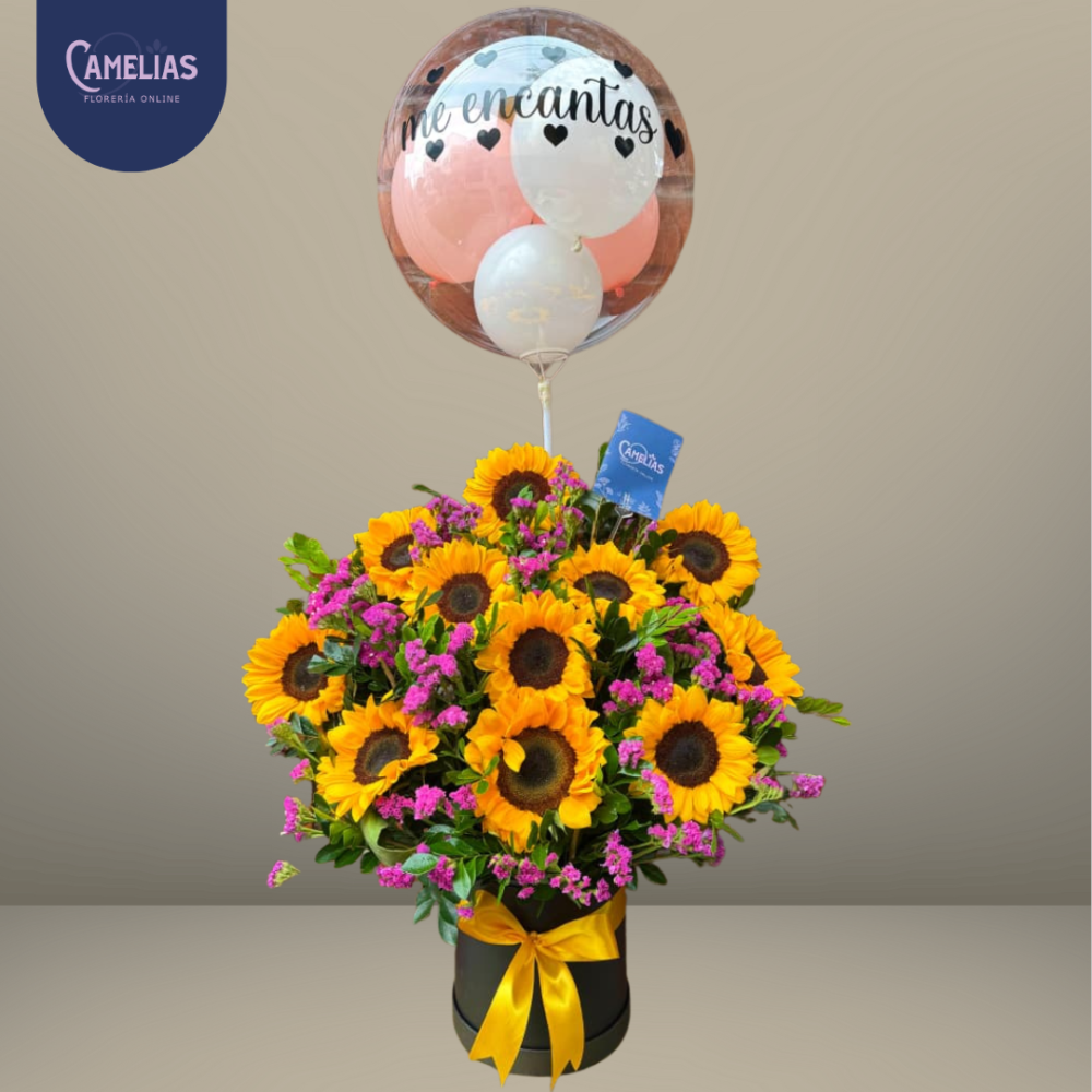 Box de girasoles y globo personalizado