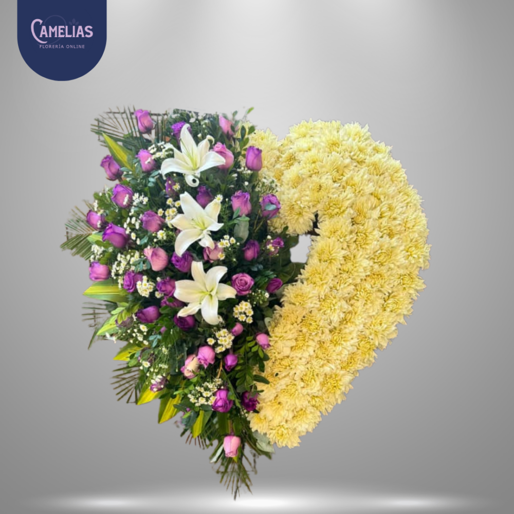 Corona fúnebre especial modelo corazón morado
