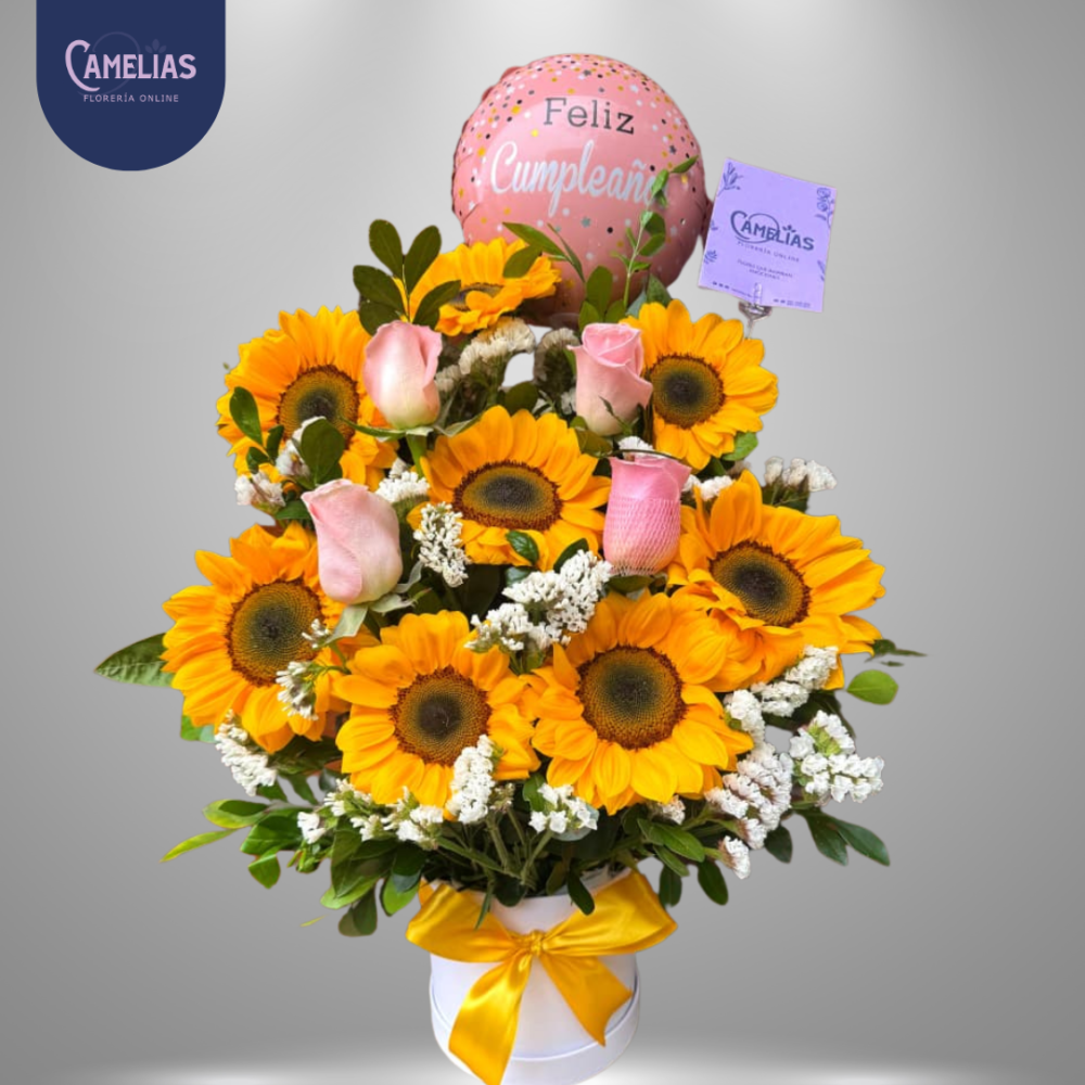 Box de girasoles y rosas "Happy birthday"