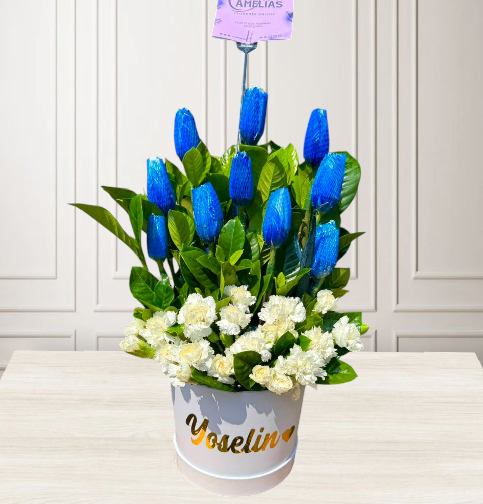 Box de 10 tulipanes azules "Cesar"