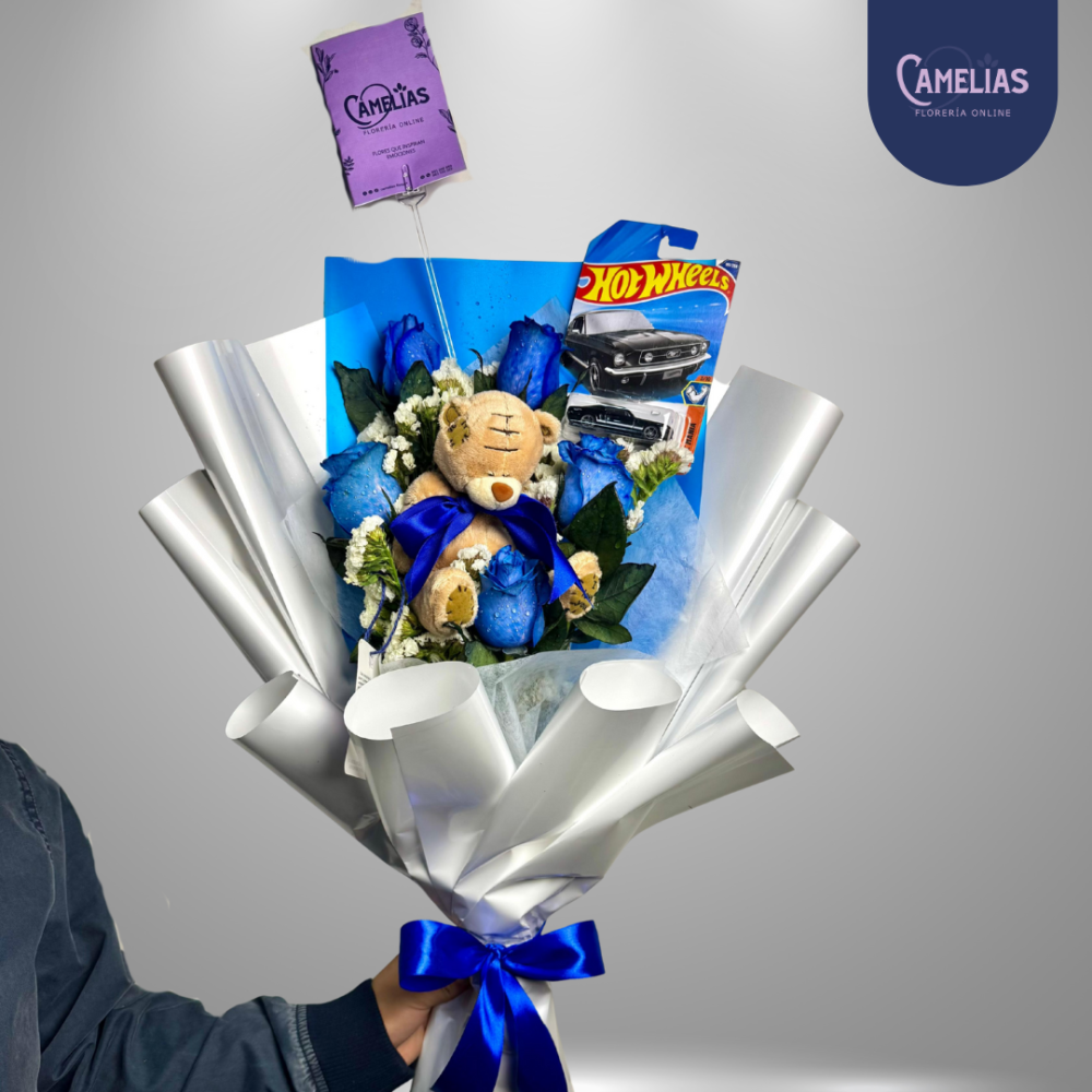 Ramo de rosas azules “oso tierno”
