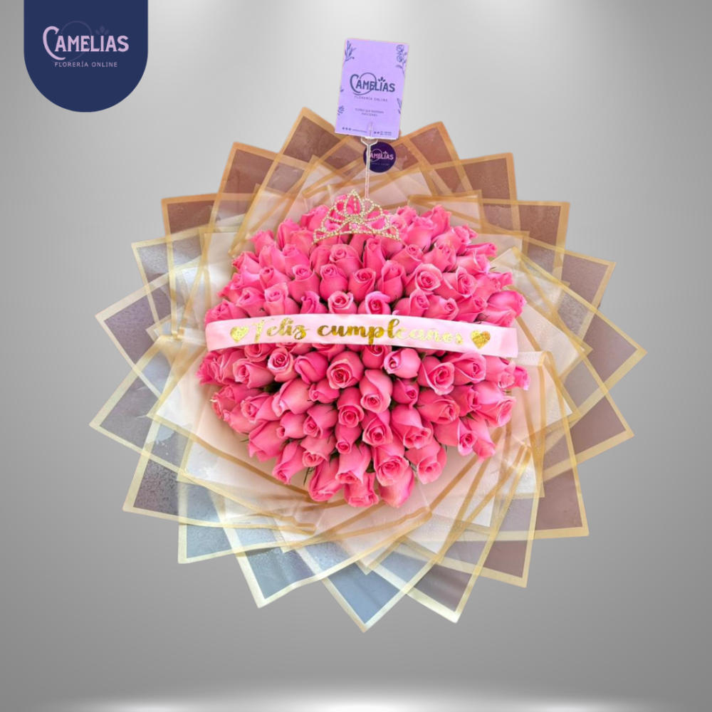 Buchón de 100 rosas rosadas “Yoselin”