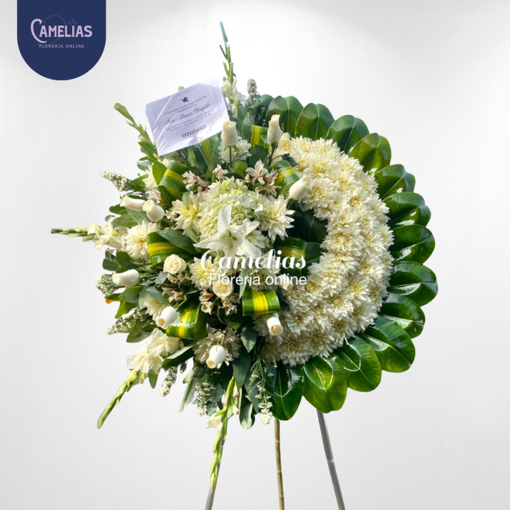 Corona funebre de rosas blancas "Eterna presencia"