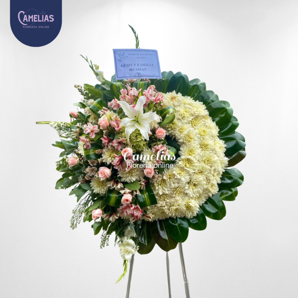 Corona funebre de rosas rosadas  "Huella infinita"