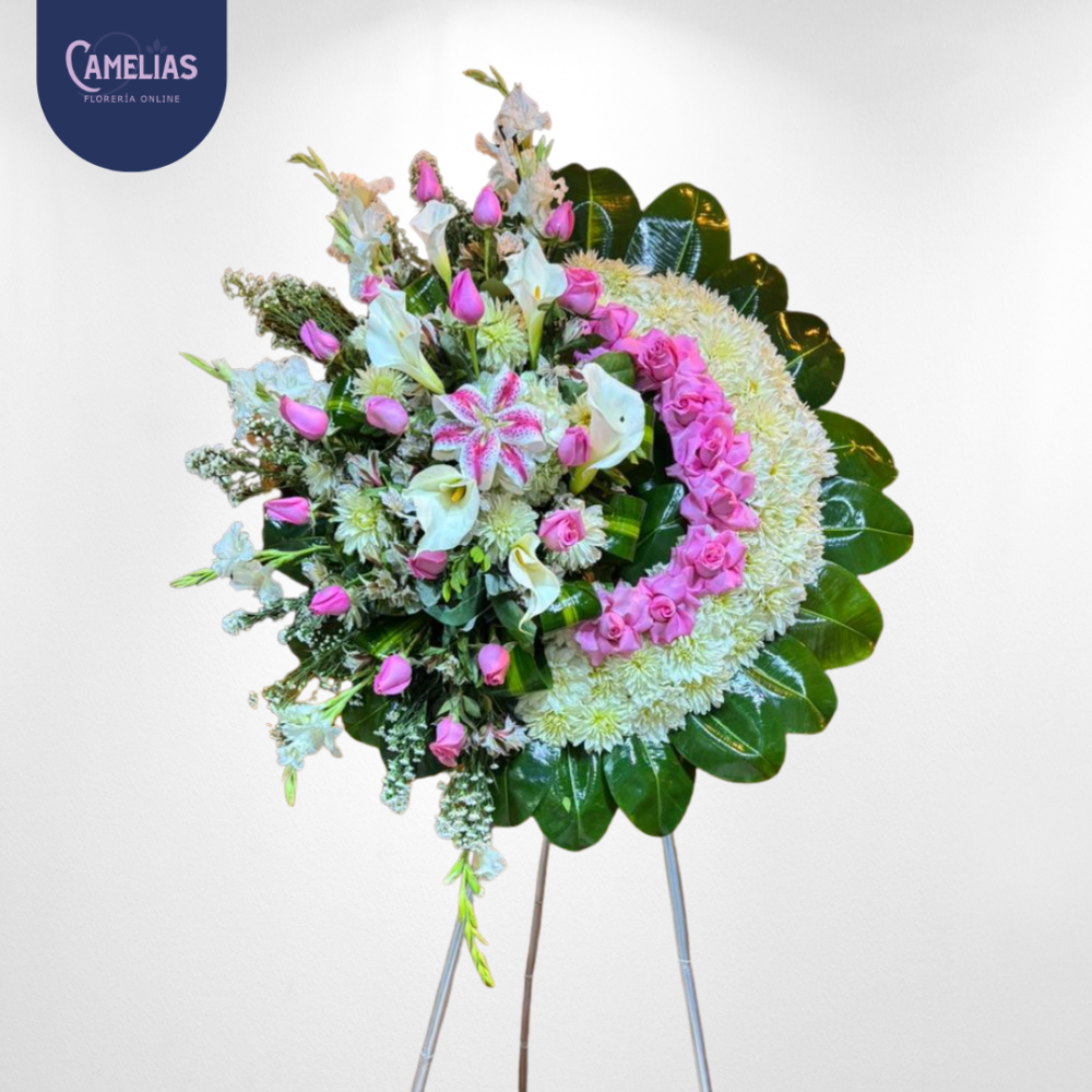 Corona fúnebre de rosas rosado “Renacer eterno”
