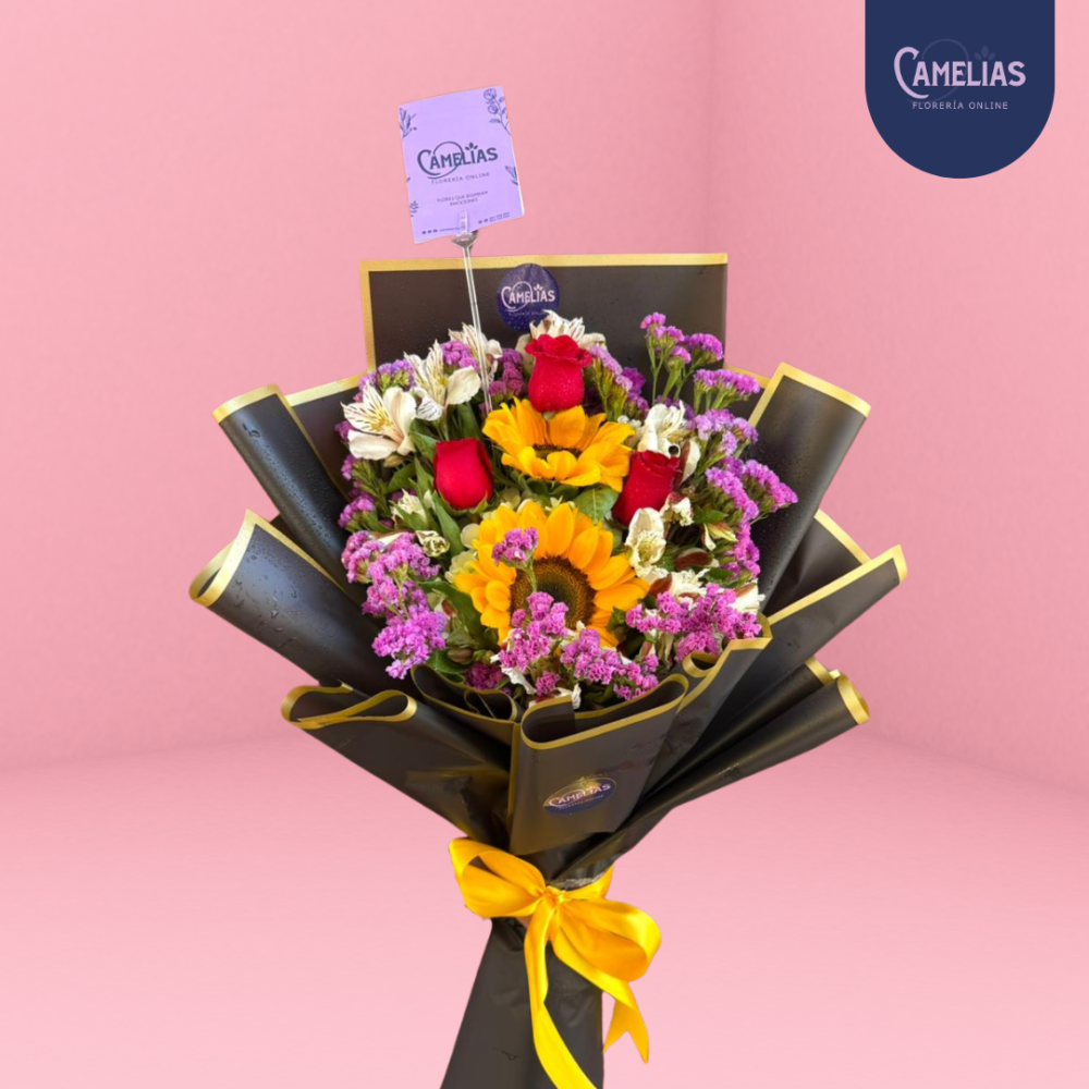 Ramo de rosas y girasoles “Aurora”