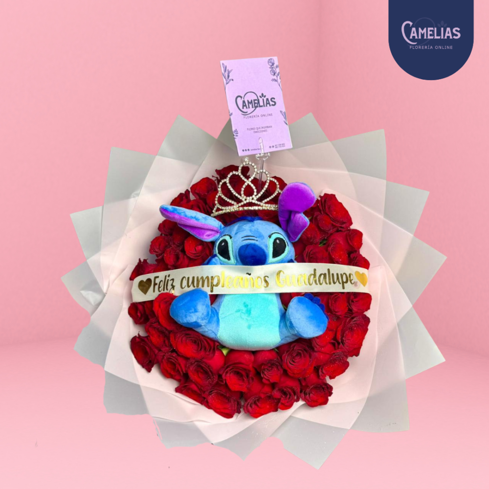 Ramo buchĂłn de 50 rosas rojas âHappy birthdayâ