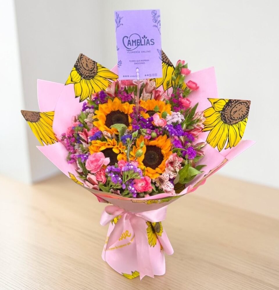 Ramo de girasoles y variedad de flores "Scarlett"