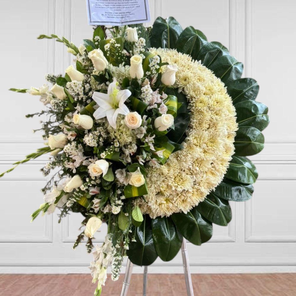 Corona funebre de rosas blancas "Eterna presencia"