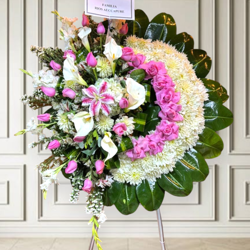 Corona fúnebre de rosas rosado “Eterno”