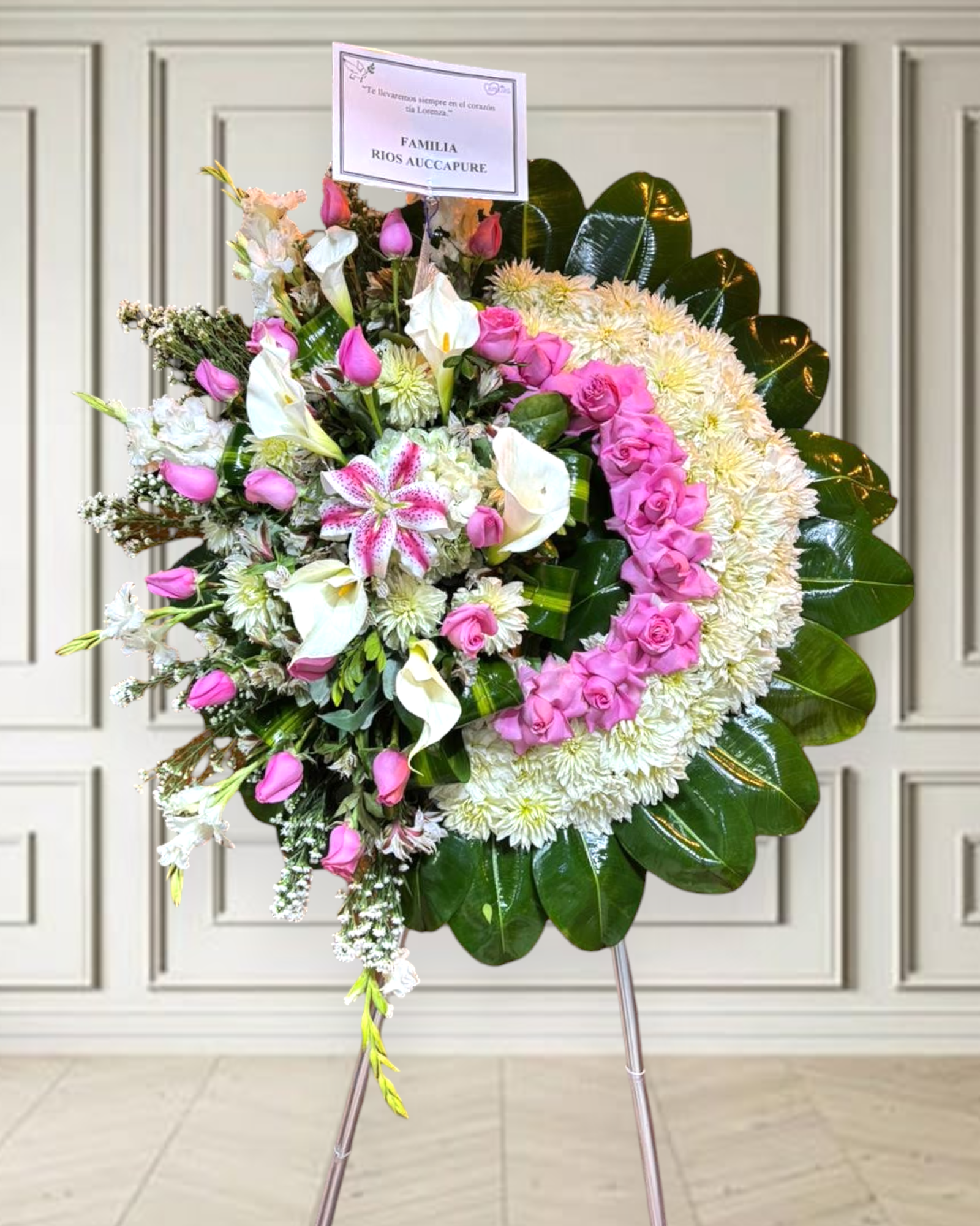 Corona fúnebre de rosas rosado “Eterno”