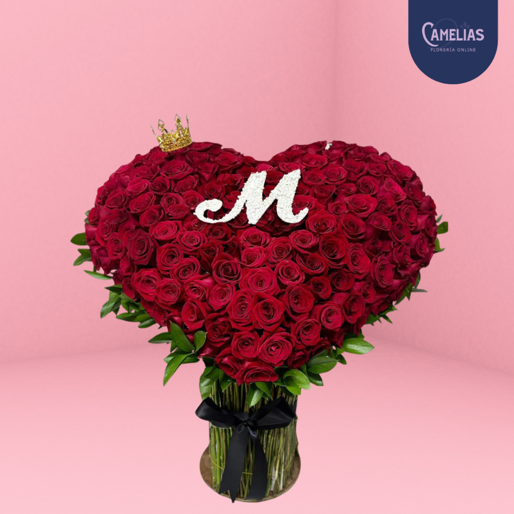 CorazĂłn de rosas rojas âLatidos de amorâ