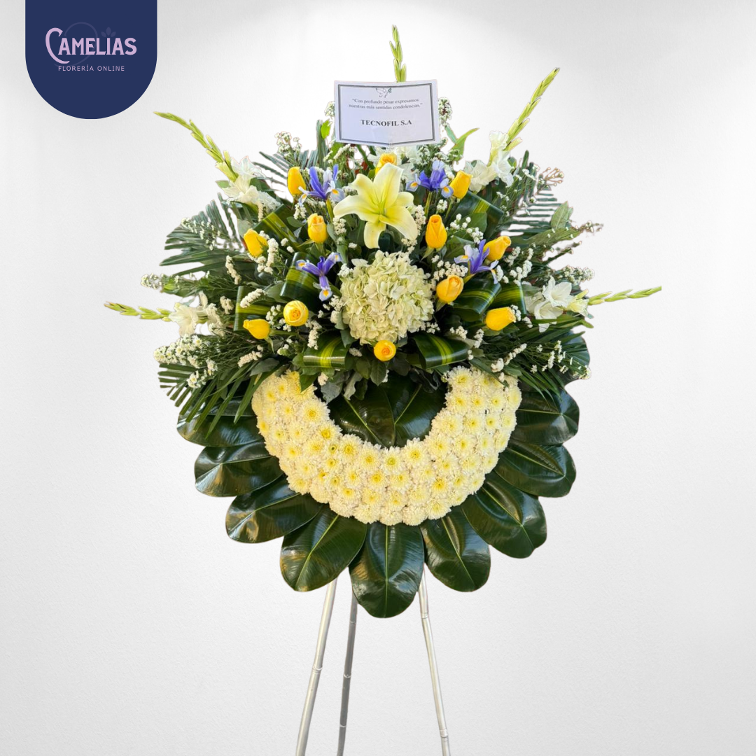 Corona Funebre de rosas amarillas “Recuerdo eterno”