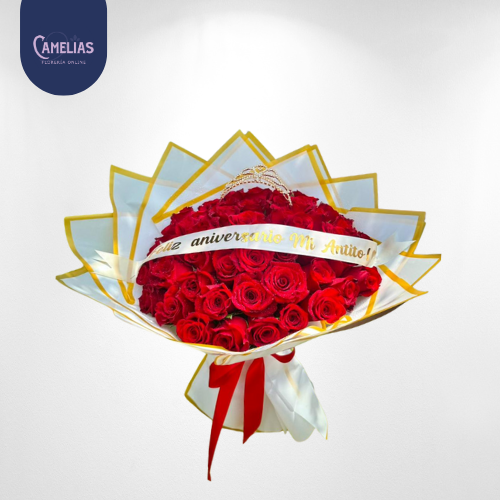 Ramo buchón de 50 rosas rojas 🌹 “Valentina”