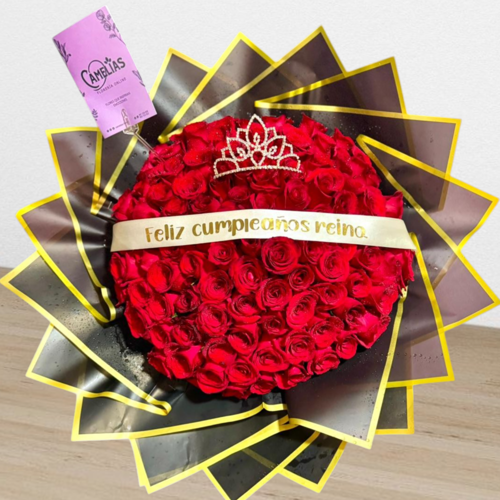 Ramo buchón de 100 rosas rojas “Corazón mío” - Dia de la madre🌸