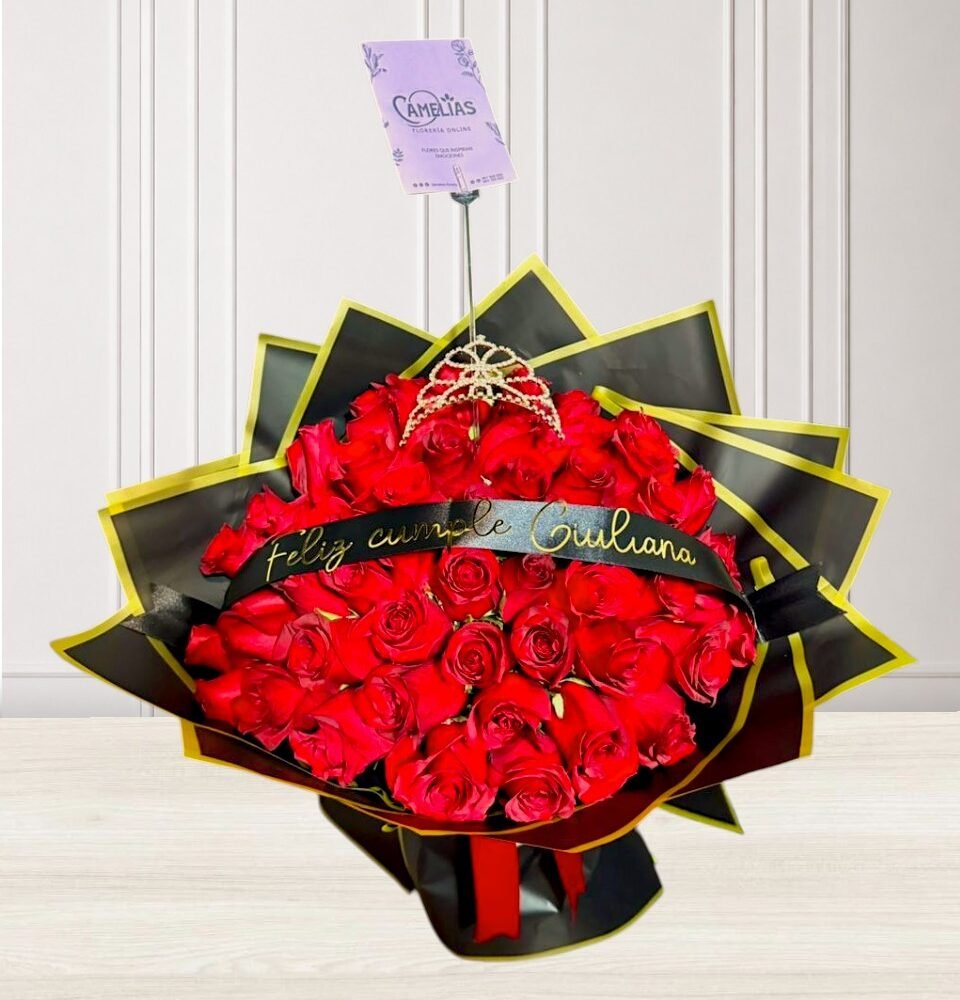 Ramo buchón de 50 rosas rojas 🌹 “Valentina”