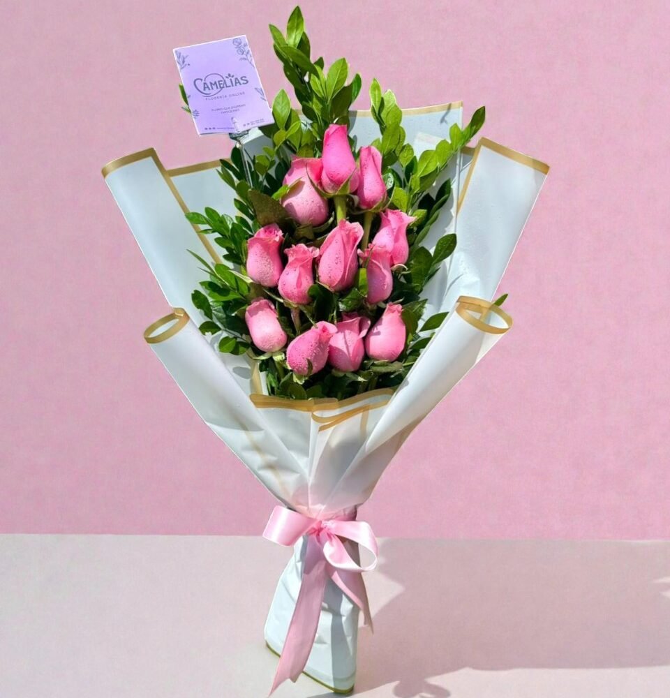 🌹 Ramo de 12 Rosas Rosado Fusion