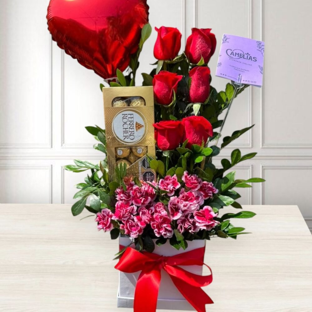 🌷 Box de 6 Rosas rojas con chocolate "Cupid"