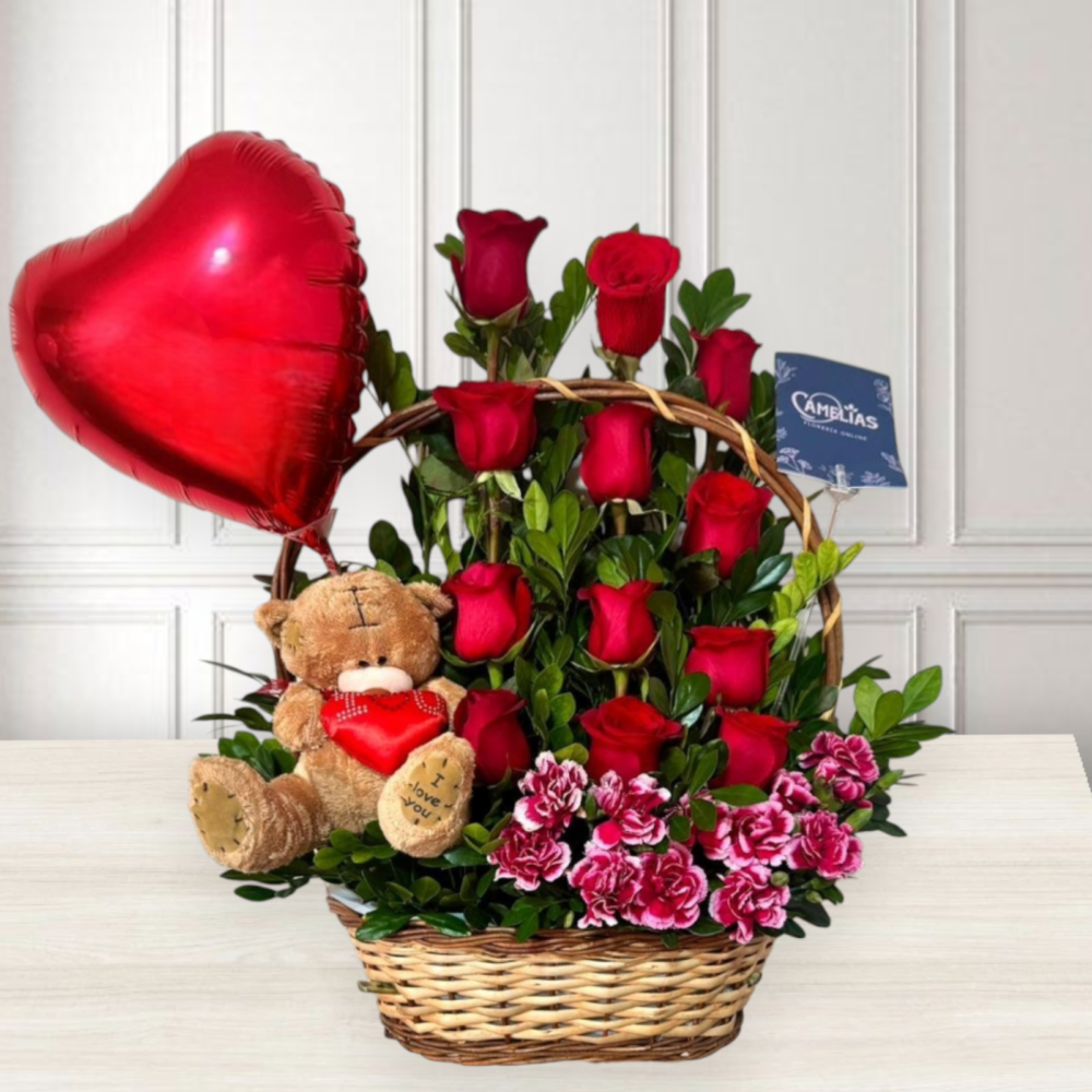 🌹 Canasta de 12 Rosas Rojas Feedom "VALENTIN" - Para mamá❤️