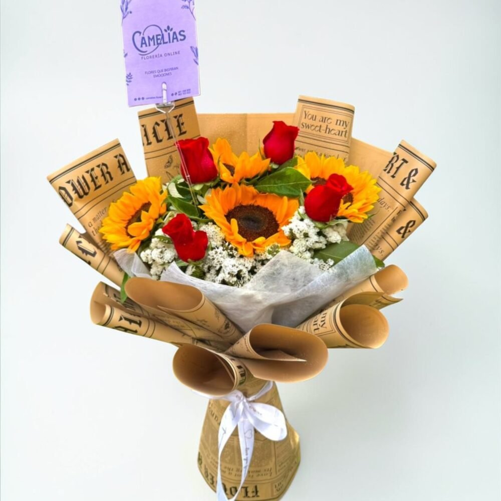 Ramo de rosas rojas y girasoles “Amor mío” - Dia de la mujer