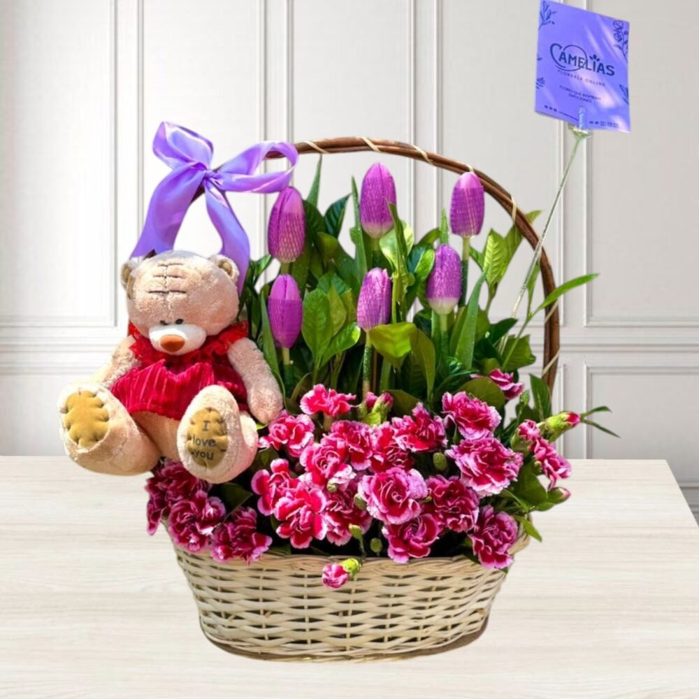Canasta de 6 tulipanes "Cariño"🌷