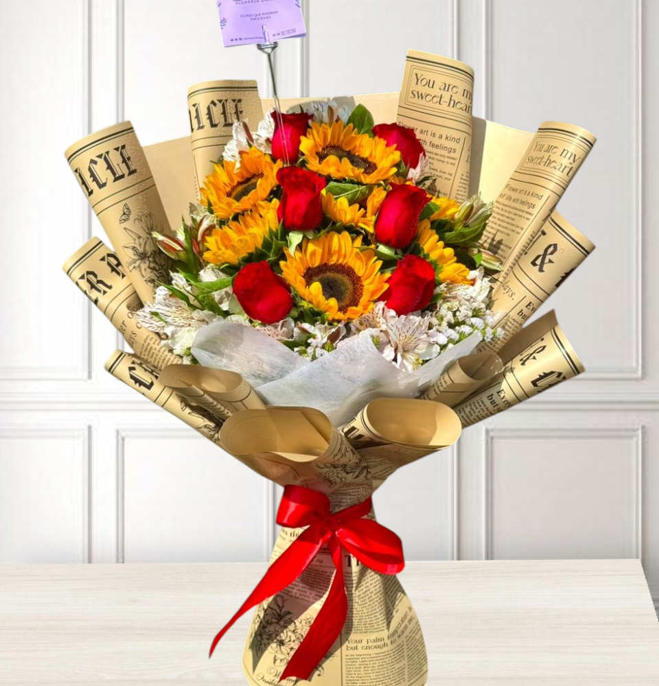 Ramo de rosas y girasoles "Amor" 🌻🌹