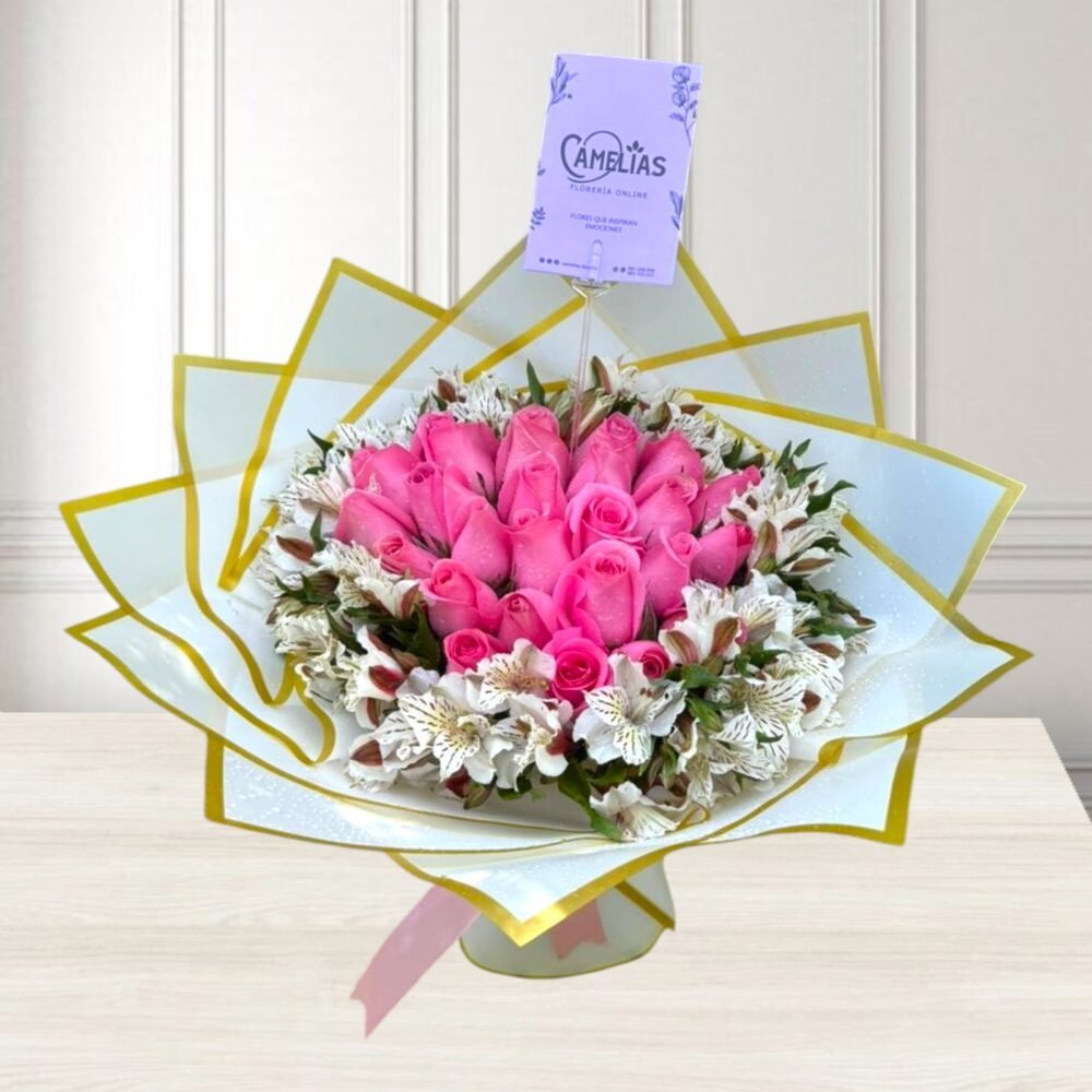 Ramo buchón de 24 rosas rosadas "Esencia"🌸