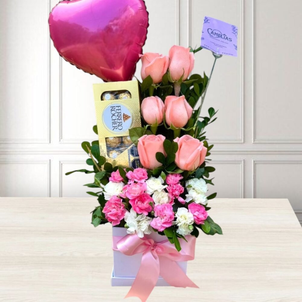 Box de 6 rosas rosadas "Reyna" 🌸