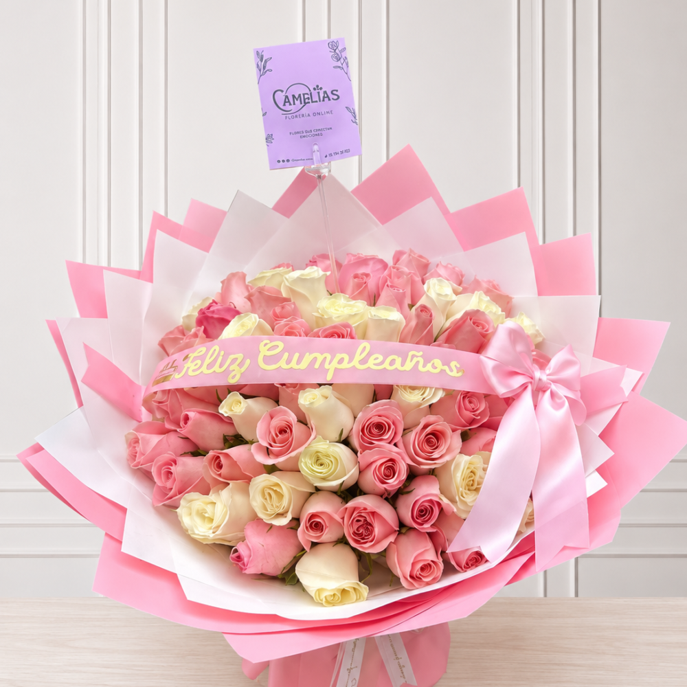 Ramo buchón de 70 rosas "Amy" 🌸