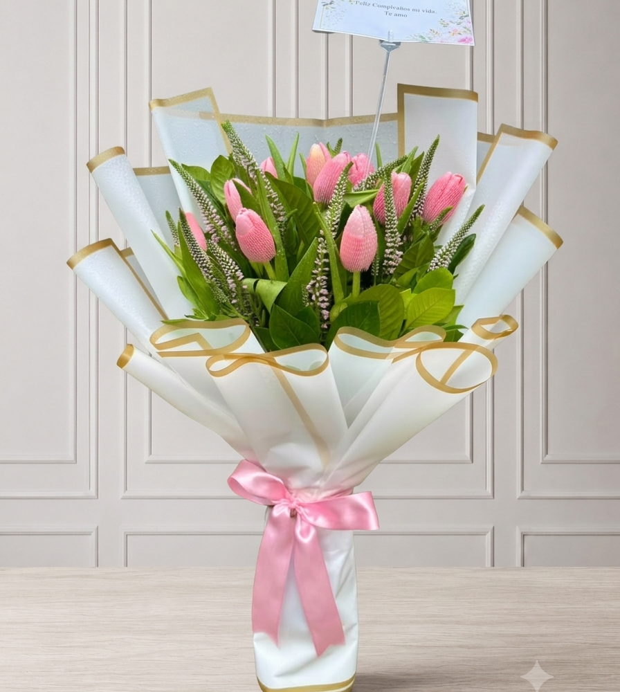 Ramo de 10 tulipanes rosados "Pinki 🌸