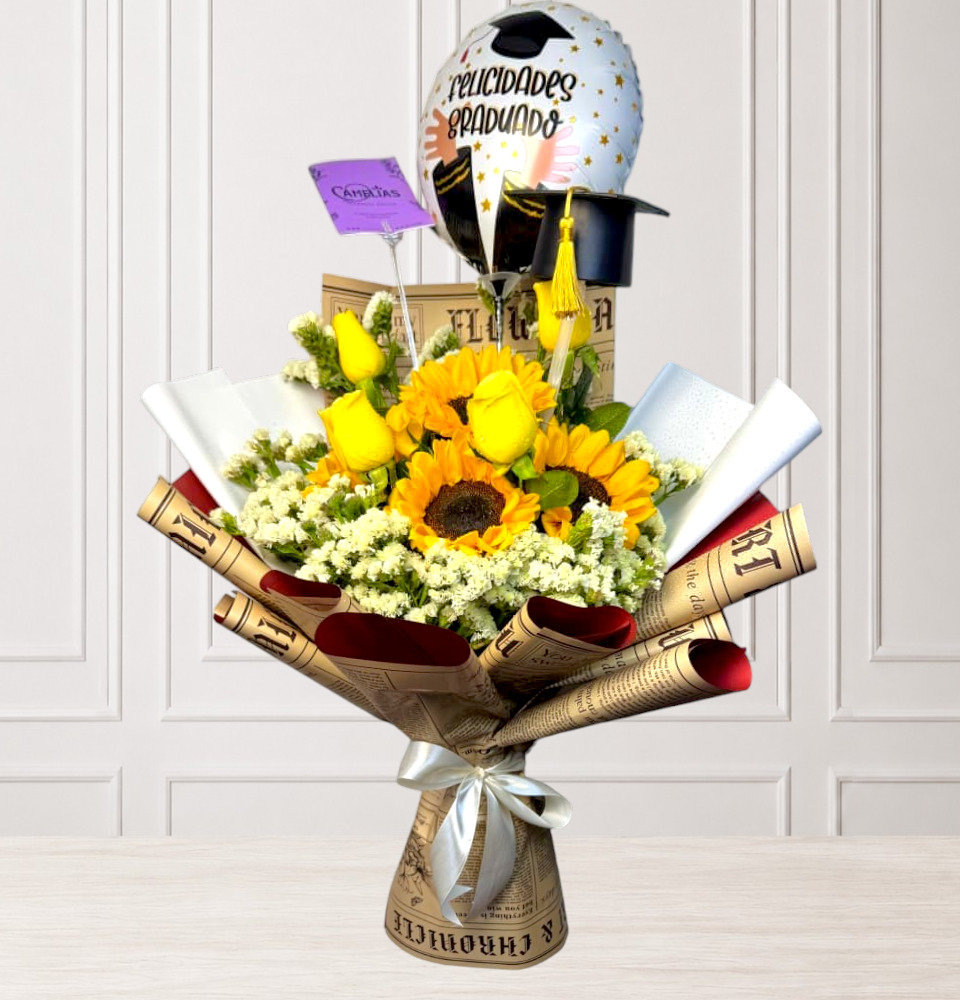 Ramo de girasoles y rosas "Felicidades"🎓