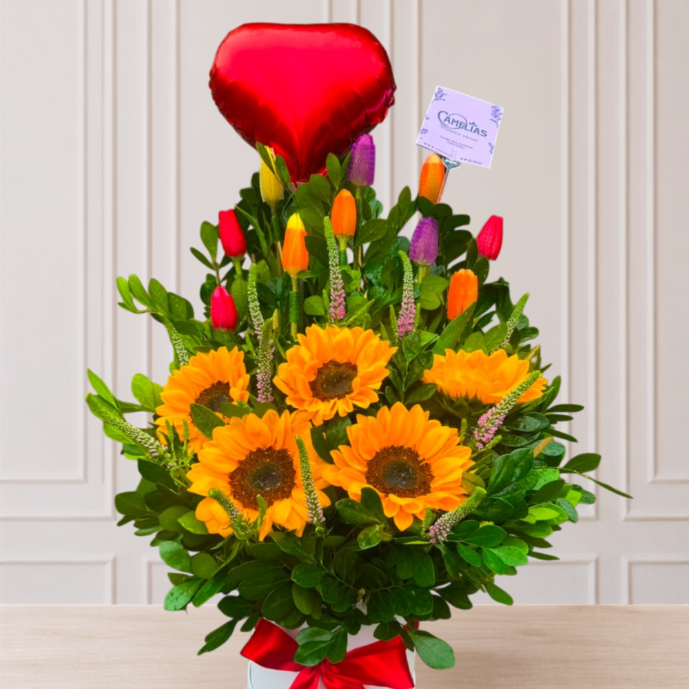Box de girasoles y tulipanes “Lola”