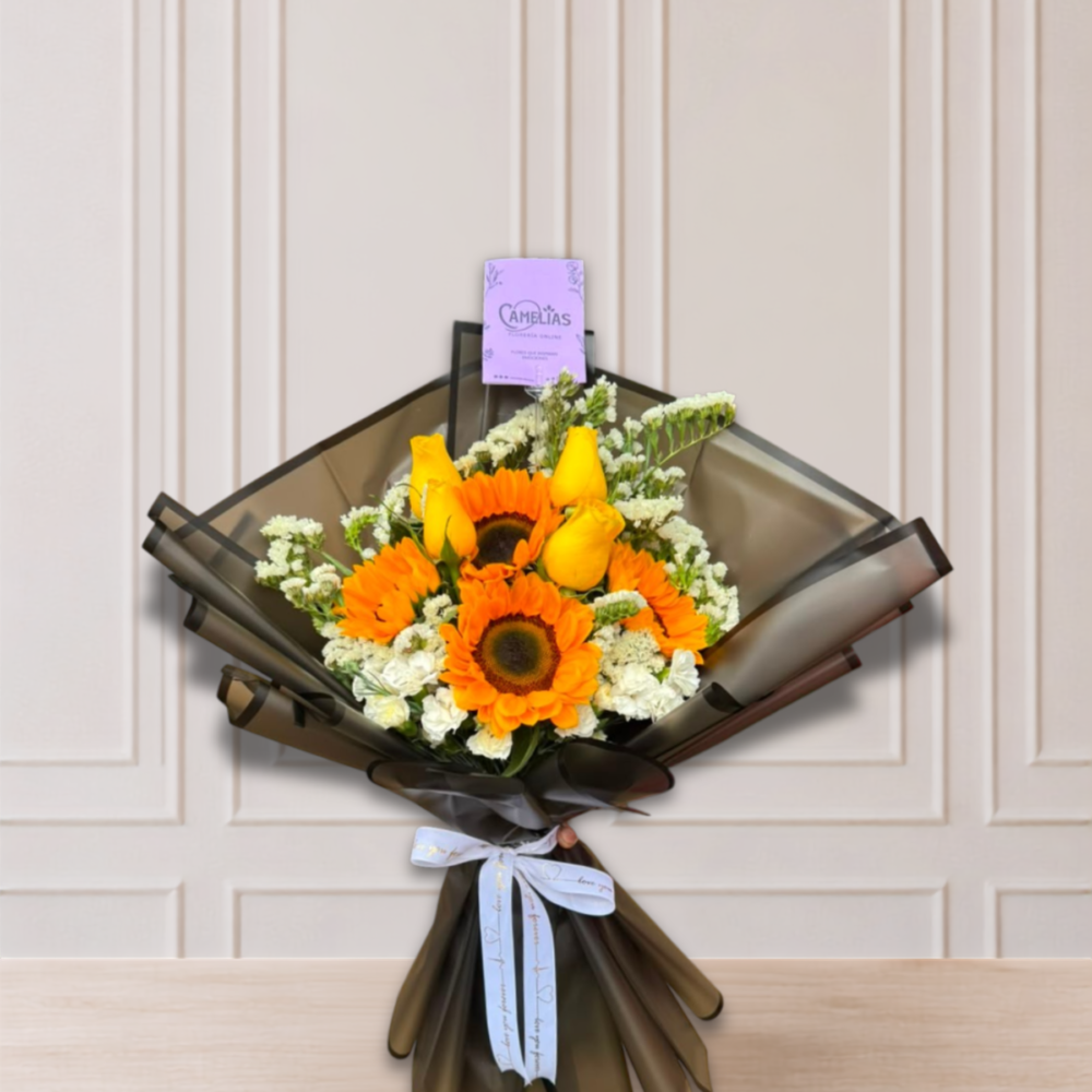 Ramo de girasoles y rosas amarillas «Rous»